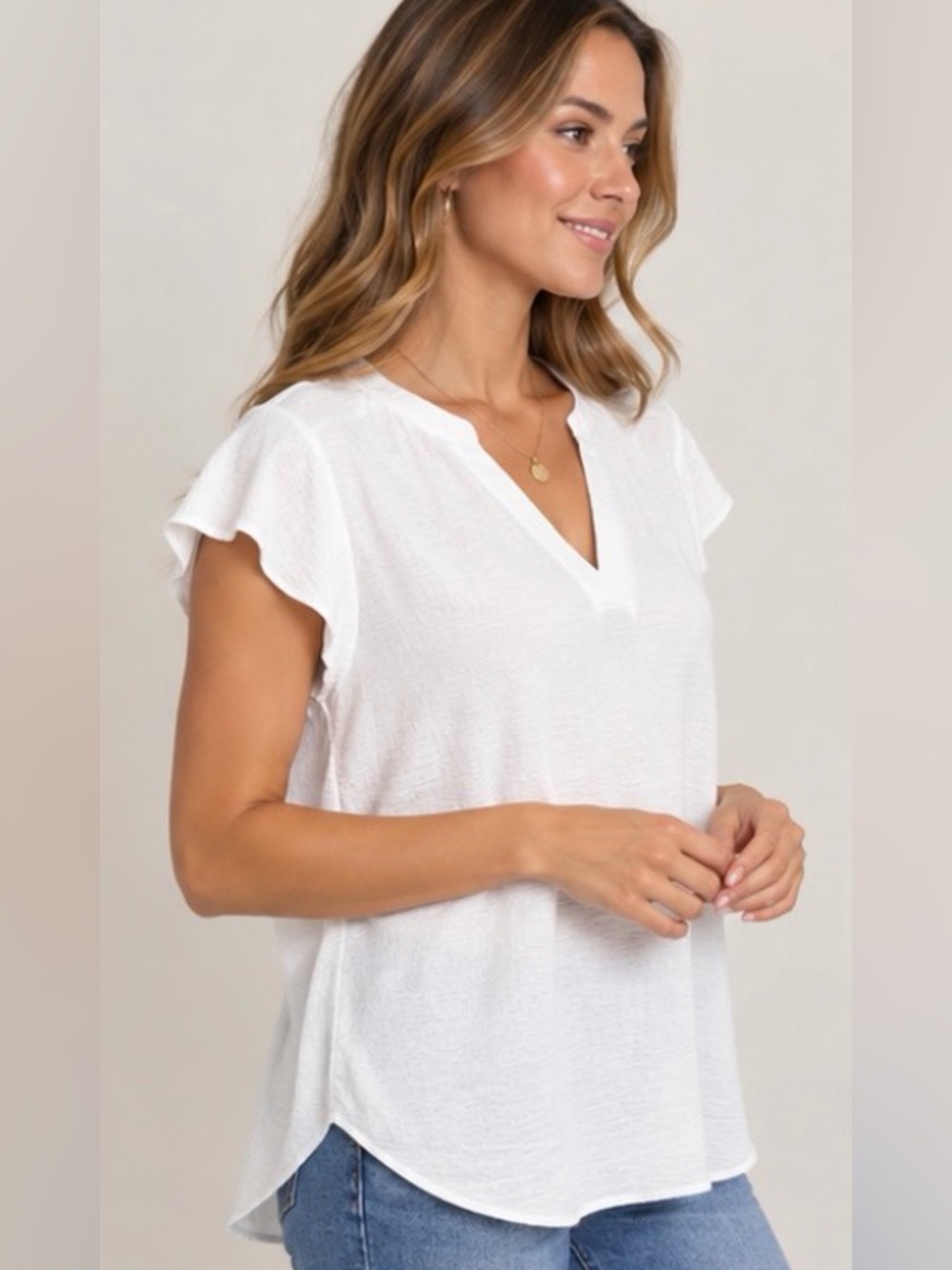 NEW NWOT Women's Light Blue Adrianna Papell Short Sleeve Blouse Ruffled Large L